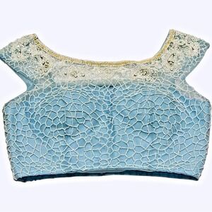 Sherri Hill Beaded Sequin Baby Blue Cropped Satin Low‎ Back Top 10 Prom